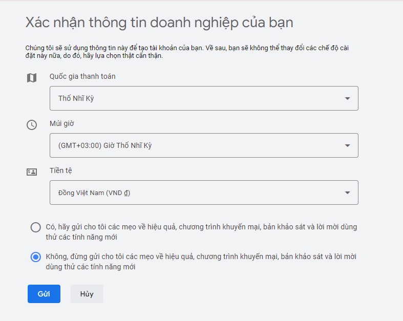 Đổi đơn vị tiền tệ trên google ads