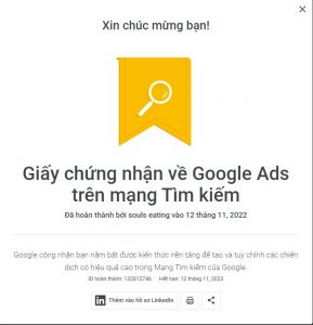 Giấy chứng nhận về google ads - mạng tìm kiếm